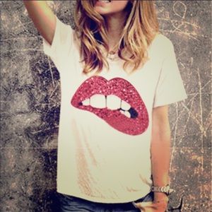 Tops - Saucy lips sequin shirt Tops - Saucy lips sequin shirt